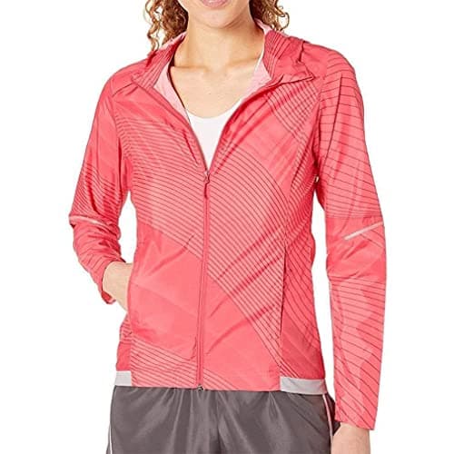 Image of Salomon Women'S Windbreaker Jacket, Agile Wind Print Hoodie W, Synthetic Blend, Pink (Calypso Coral), Size L, LC1157700