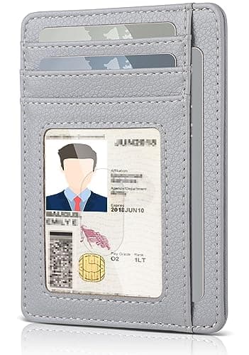 Image of Teskyer Card Holder Wallet, Slim Credit Card Wallets, Minimalist, RFID Blocking, 1 ID Window, Holds up to 8 Cards, Light Grey