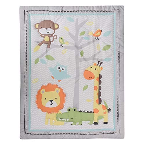 Image of HMtideby Animal Themed Baby Toddler Blanket Quilt Cot Comforter Crib Baby Quilts for Boys and Girls Nursery Bed Throw Blanket 84x107cm, Lion, Monkey, Giraffe, Suitable for All Season