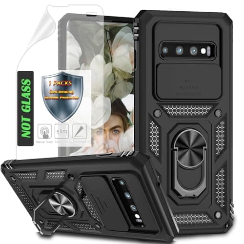 Image of AYMECL for S10+ Case,with Slide Camera Cover,1Pcs Self-Healing Screen Protector,Heavy Duty Shockproof Protective Case with Rotated Ring Kickstand for Samsung Galaxy S10 Plus 6.4 inchIinky