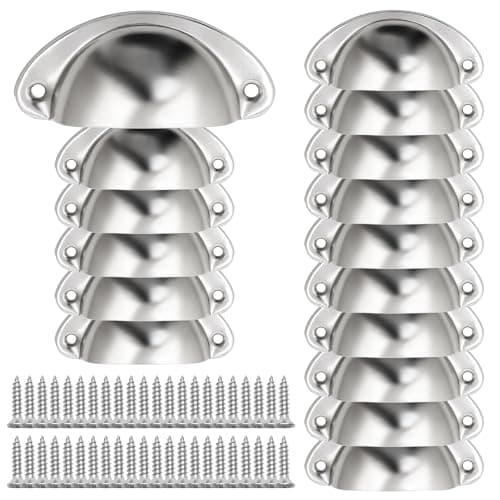 Image of FL HUA 16 Pcs Cup Drawer Handles with Fixing Screws, Chrome Half Moon Vintage Handles, Drawer Cup Pull Handles for Cupboard Wardrobe Cabinet