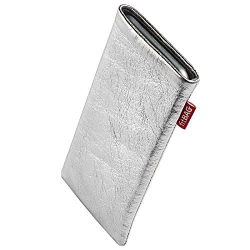 Image of fitBAG Groove Silver custom tailored sleeve for Apple iPhone 3Gs 16GB 16 GB | Made in Germany | Fine nappa leather pouch case cover with MicroFibre lining for display cleaning
