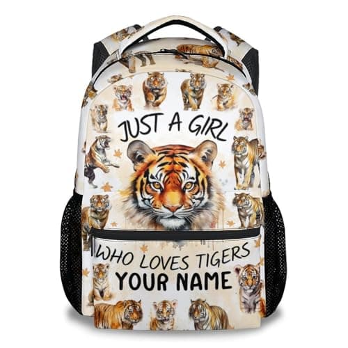Image of Personalized Tiger Backpack School Bag 43cm Kids Bookbag Custom Jungle Themed Rucksack With Name Animal Lover Bag for boys girls