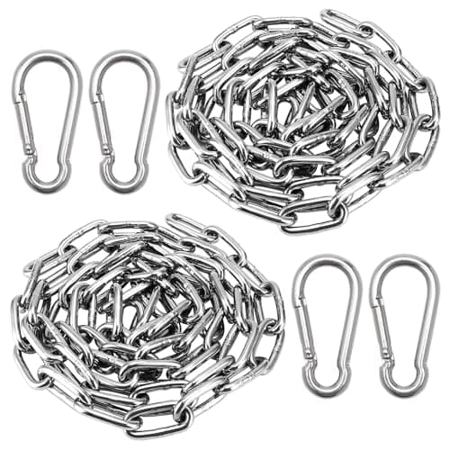 Image of Stainless steel chain 2 x 2 m (4 m) + 4 carabiners - link chain, anchor chain, iron chain, metal chain with carabiners for hanging, garden, hammock (2 mm, load capacity 40 kg)