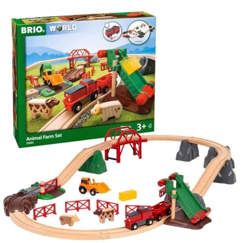 Image of BRIO World Farm Animal Toy Train Set for Kids Age 3 Years Up - Wooden Railway Accessories and Add Ons