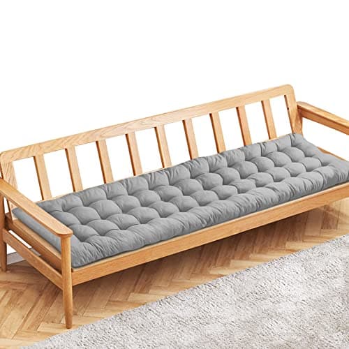 Image of PLULON Gray Garden Bench Cushion 150x48cm, Cotton & Polyester Fill, Modern Style, 3 Seater, Outdoor Use