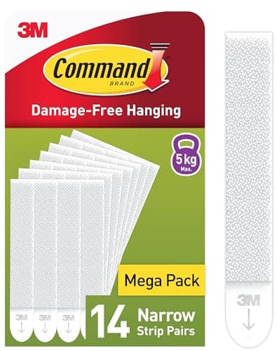Image of Command Picture Hanging Strips, Narrow, Value Pack - 14 Pairs (28 Strips) - Adhesive Strips - Ideal for Pictures with Thin Frames - Damage Free Hanging, White