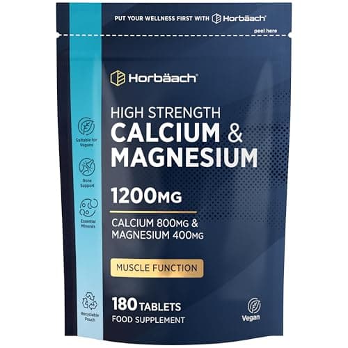 Image of Calcium and Magnesium Tablets 1200mg | High Strength Calcium & Magnesium Complex | 180 Vegan Tablets | by Horbaach
