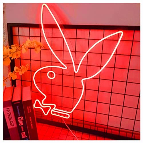 Image of LED Neon Light Sign Playboy Bunny Neon Signs for Bedroom Kid Room Décor,Acrylic Wall Hanging Home Decoration Novelty LED Neon Sign Red (Size : 19.5x13.5in(50x35) cm)