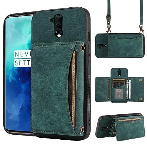 Image of ELISORLI Phone Case For OnePlus 7T Pro OnePlus7TPro 5G Mclaren Edition Wallet Cover with Crossbody Shoulder Strap and Leather Credit Card Holder Pocket Slim One Plus 7TPro 1Plus 1 + 1+ Girls Green