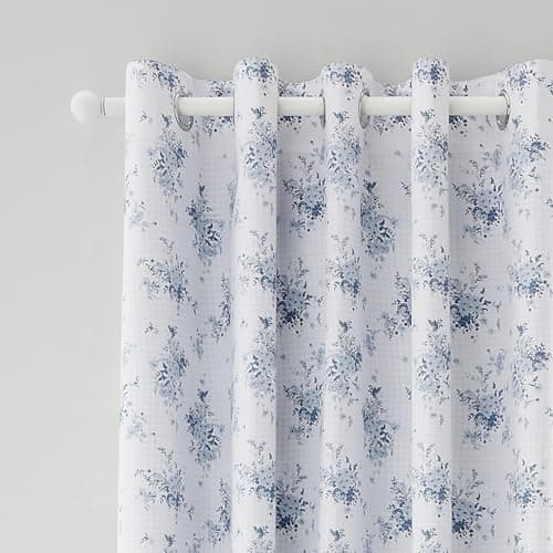 Image of Catherine Lansfield Lucie Floral Frill Fully Reversible 66x90 Inch Eyelet Curtains Two Panels Blue