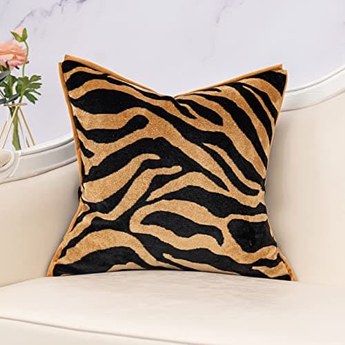 Image of Yangest Black and Gold Square Pillow Cover Cut Velvet Zebra Print Cushion Cover Luxury Modern Pillowcover for Couch Living Room Bedroom,18x18 Inch