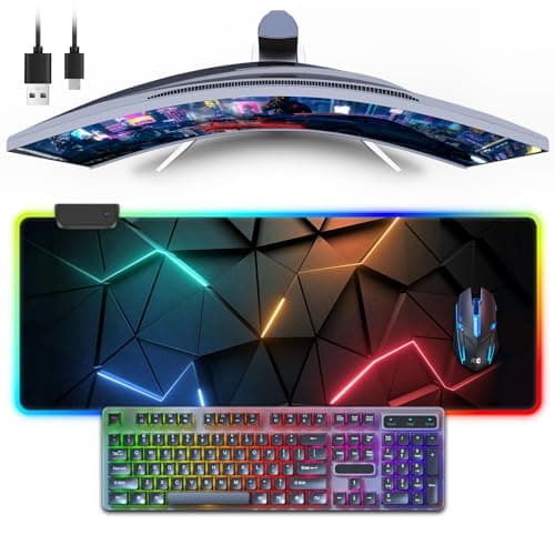Image of RGB Mouse Pad Gaming Mousepad with 13 Lighting Modes, Extended Computer Keyboard Desk Mat Desk Pad with Non-Slip Rubber Base, Mouse Mat for MacBook, PC & Laptop Desk Decer (RGB-E)