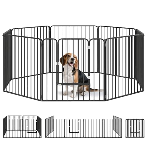 Image of PawHut Heavy Duty Dog Playpen, 8 Panels Dog Pen, 80cm Height Pet Playpen Exercise Pen, with Door, for Small and Medium Dogs