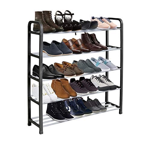 Image of KEPLIN 5 Tier Shoe Slots Rack - Space Saving Shoe Storage Organiser with Quick, Tool-Free Assembly - Shoe Slots Holds 15-20 Pairs - Dimensions (L) 75.5cm x (W) 18.5cm x (H) 75.5cm - Black
