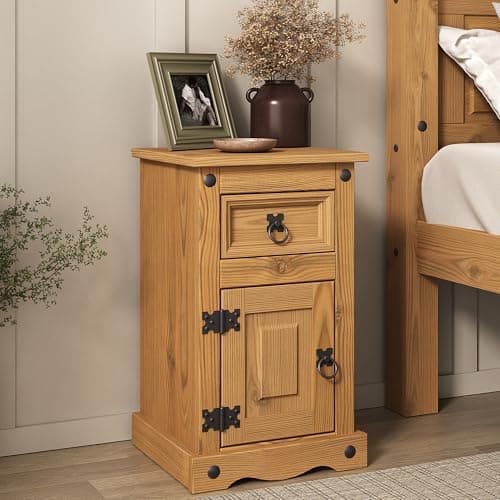 Image of Corona 1 Door 1 Drawer Bedside Table Cabinet Mexican Solid Pine