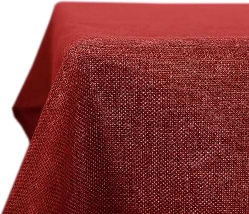 Image of Deconovo Water Resistant Tablecloth 52x70in(132x178cm) Rectangle Faux Linen Table Cloth for Christmas Red