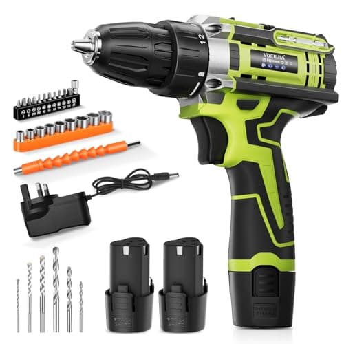 Image of VOERJIA 12V Cordless Drills, Electric Drill with 2 * 2000mAh Batteries, 35N.m Max, 18+1 Torque Battery Drill, 3/8" Chuck & 2 Speed LED Drill Set, 32Pc DIY Power Drills Cordless for Home