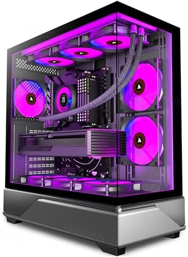 Image of ANSAITE PC Case Pre-Installed 6 × 120mm PWM ARGB Fan, ATX Mid Tower PC Gaming Case, Computer case with Panoramic View Tempered Glass Front & Side Panel, Type C Port, Black