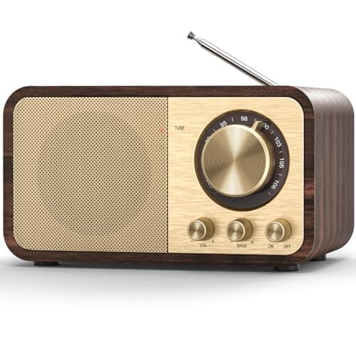 Image of Padwa Lifestyle Retro Radio with Bluetooth, FM Radio, 5W Speaker, Rechargeable Battery, Schwarz, AUX/USB, Kitchen/Bedroom/Office