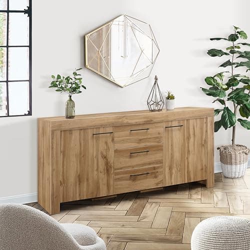 Image of Compton Furniture Collection, Oak Finish, Traditional Style, Multiple Storage Compartments, Rectangular, TV Unit with Sideboard and Tables (3 DRAWER 2 DOOR SIDEBOARD)