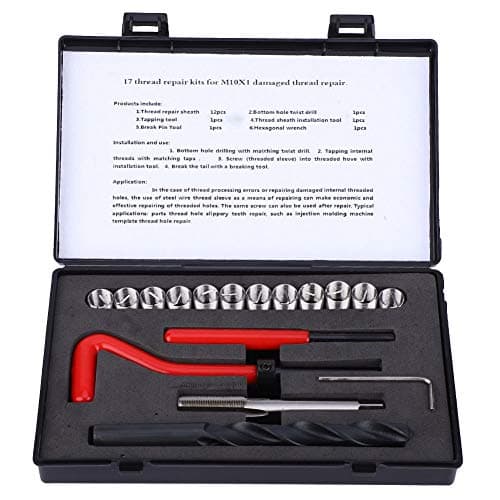 Image of Ticfox 17Pcs Thread Repair Kit, M10x1 Thread Repair Kit Stainless Steel Twisted Drill Tap Wrench Threaded Insert Tool for Auto Repairing