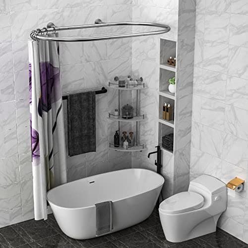 Image of Sikaiqi Oval Shower Curtain Rod Hoop Square Shape Bathroom Rod for Clawfoot Tub Free Standing Tubs (Silver)