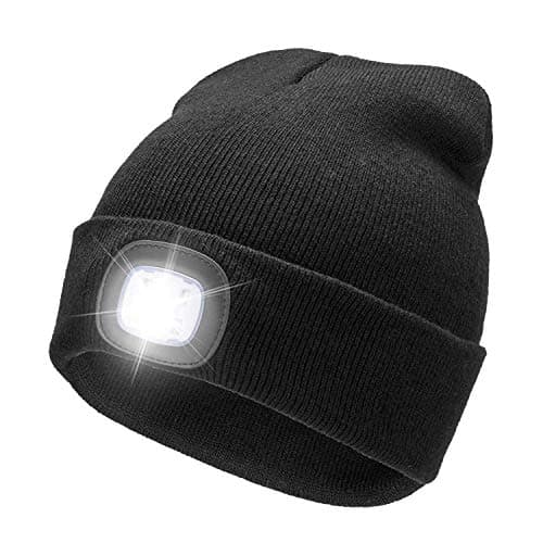 Image of RFWIN LED Lighted Beanie Cap, USB Rechargeable 4 LED Headlamp, Unisex Knitted Hat with Light for Night Activities, Cycling, Camping, Hunting, Grilling, Running
