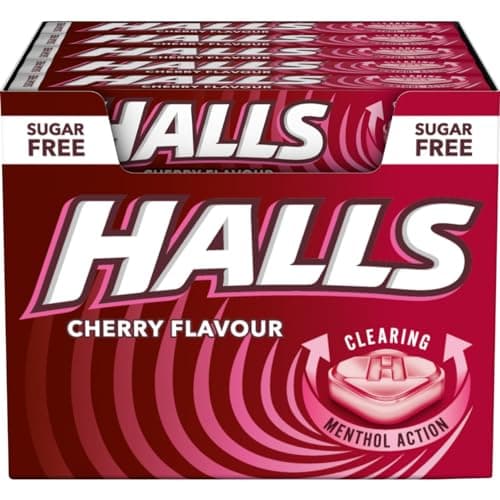 Image of Halls Sugar Free Cherry Flavour with Clearing Menthol Action Sweets, 32g (Pack of 20 Lozenges)