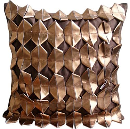 Image of The HomeCentric Rust Throw Cushions Cover, 3D Metallic 40x40 cm (16x16 inch) Throw Cushion Cover, Square Faux Leather Cushion Covers, Contemporary Decorative Cushions Cover - Copper Age