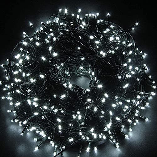 Image of SHATCHI 1000 LEDs Fairy String Lights Cool White Indoor/Outdoor Christmas Tree/Home/Party/Wedding/Garden Decorations Green Cable 8 Modes Mains Powered Memory Auto Timer
