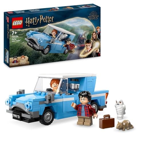 Image of LEGO Harry Potter Flying Ford Anglia Car Toy for 7 Plus Year Old Kids, Boys & Girls, Buildable Model with Ron Weasley Character Minifigure and Hedwig the Owl Figure, Wizarding World Gifts 76424