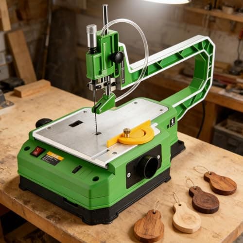 Image of Electric Scroll Saw with Precision Blade, Variable Speed, LED Light & Dust Blower for Woodworking | 45mm Cutting Jigsaw for Model Making | 56 Blades Included