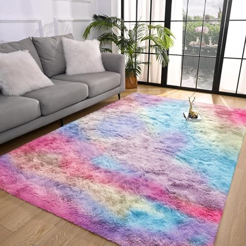 Image of BedLooms Rugs Living Room – Rainbow Area Rugs for Bedroom, Hallway Runner 80x150 cm Anti Slip – Modern Super Soft Plush Carpets Fluffy Shaggy Rug for Lounge – Non Shedding Bedside Rug for Kids Room
