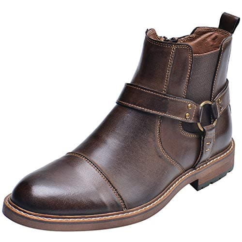 Image of rismart Men's Leather Ankle Chelsea Boots Toe Cap Zip Stylish Booties SN01910(Coffee,10.5 UK)