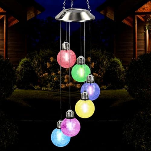 Image of Taylor & Brown LED Solar Wind Chimes Light Outdoor Colour Changing Wind Chime Waterproof Mobile Garden Lamp Home Yard Patio Romantic Decorative Hanging Crackle Glass Ball Lights