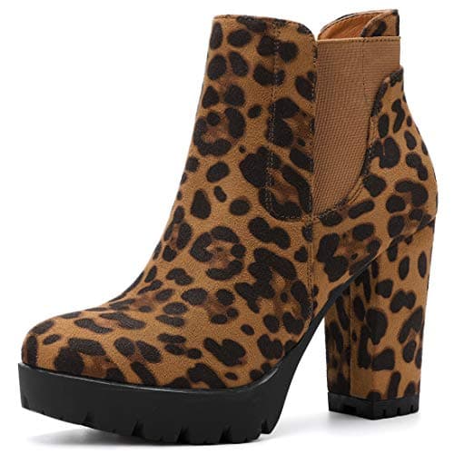 Image of Allegra K Women Chunky Heel Platform Zipper Chelsea Boots Leopard 4 UK/Label Size 6 US