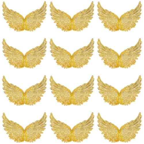 Image of GORGECRAFT 12Pcs 10cm Gold Glitter Angel Wings Plastic 3D Guardian Fairy Christmas Tree Hanging Decorations Wing Patches for DIY Crafts Costume Party Favor Ornaments Hair Accessories