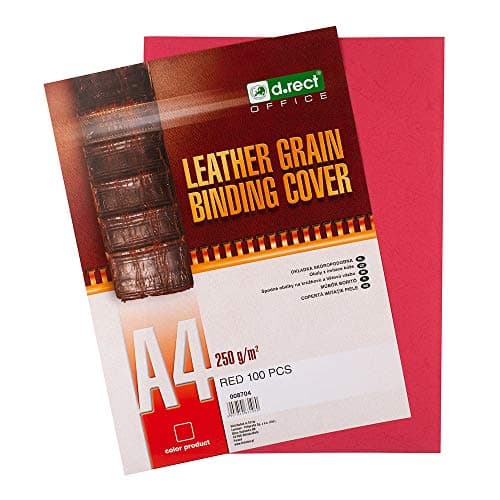 Image of D.RECT Back Cover Sheets with Leather Structure Back Cardboard 250 g/m² Back Cover for Bindings A4 Pack of 100 Red