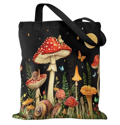 Image of Miss Adola Tote Bag for Women Girls Aesthetic Canvas Tote Bag Inspired Gift Reusable Casual Bag for Work Shopping Travel, Moon Mushroom