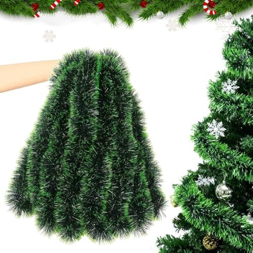 Image of Norhogo 10M Christmas Tinsel Garland, Chunky Green Tinsel Xmas Garland, Xmas Metallic Chunky, tinsel garland for Holiday Indoor Outdoor Party Decor