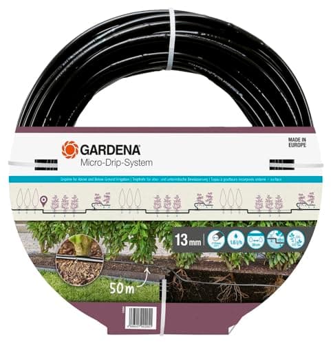 Image of Gardena Micro-Drip-System Irrigation Line 1.6 l/h, above-ground and underground (50 m): Extension pipe for water-saving irrigation system, simple & flexible connection technology (13504-20)
