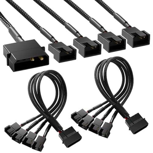 Image of KUOQIY 2-in-1 Molex to Fan Splitter Adapter, Power Cable with 4x 3 Pin / 4 Pin PWM 12V Cooling Fan Connector for PC Cases & Cooler