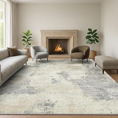 Image of SOANNY Living Room Rug 160x230 cm Large Non-Slip Washable Low Pile Modern Abstract Area Carpet for Bedroom, Hallway, Kitchen, Laundry, Entryway, Utility, Beside Sofa, Office, Beige Grey