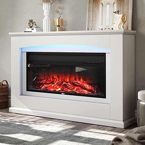 Image of INMOZATA Electric Fire with Surround 50inch White Free Standing Electric Fireplace and Surround Heating Realistic Led Flame Effect 7 Color Setting Large Electric Fire Suite Heater with Remote