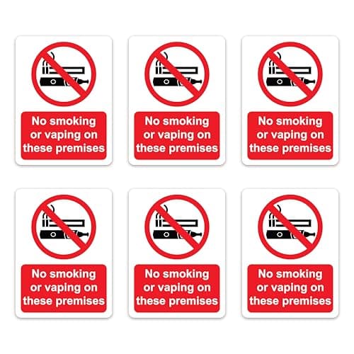 Image of Dam Words 6 x No Smoking Signs for Premises | 100 x 75 mm Self Adhesive, Durable, & Weatherproof No Smoking or Vaping Signs for Premises | BS EN ISO 7010 Compliant