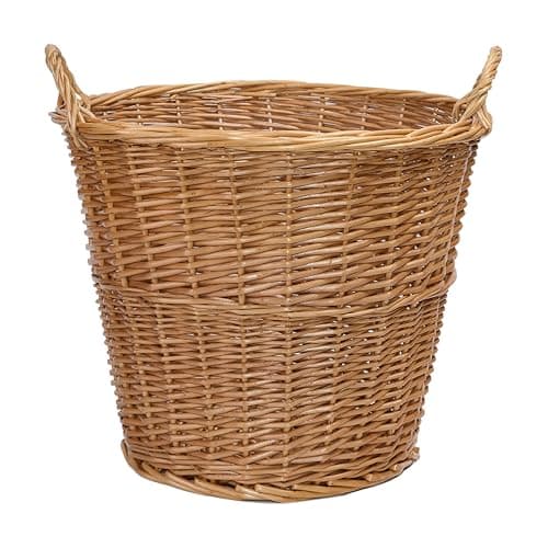 Image of Wickerfield Round Wicker Storage Basket with Handle, Fireplace Accessories, Large Log Baskets for Wood Burner and Indoor Log Store (Honey)