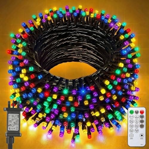 Image of Jsdoin Christmas Tree Lights Plug in,20m 200 LED Outdoor Fairy Light Mains Powered, Waterproof Multicolour String Light with Remote/8 Modes/Timer for Outside Indoor Garden Bedroom Decorations