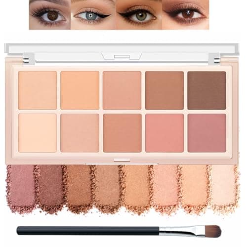 Image of 10 Colors Matte Nude Eyeshadow Palette, Warm Neutral Peach Brown Eye Shadow, Highly Pigmented Blendable Makeup Palette, Waterproof Travel Size for Everyday Makeup