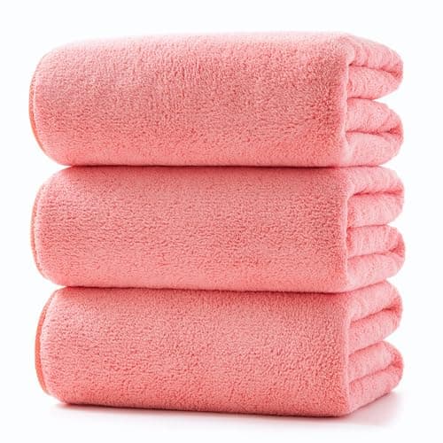 Image of Lumimi Towels 3 Piece Very Soft Microfiber Bath Towel Set Super Absorbent Light Quick Dry and Durable, 55" L x 27" W, 3 Pack Pink Red